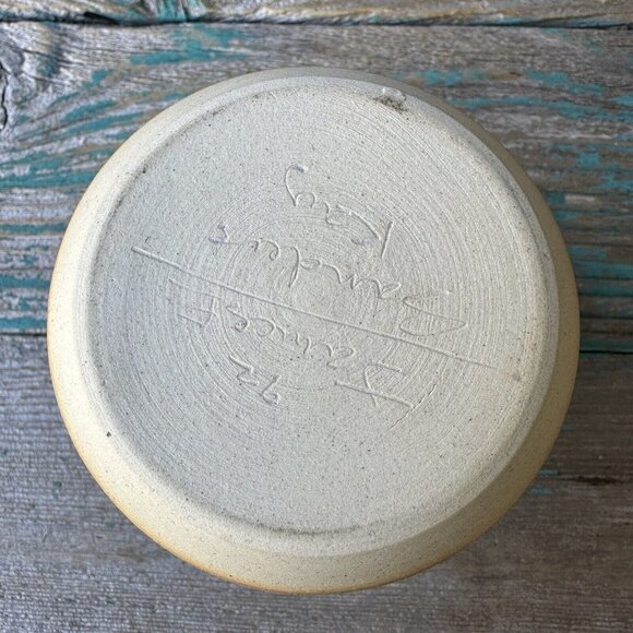 VTG James Sanders Kay 1992 Vase Stoneware Pottery Carved Leaf Design Blue 3.5" - Picture 7 of 11